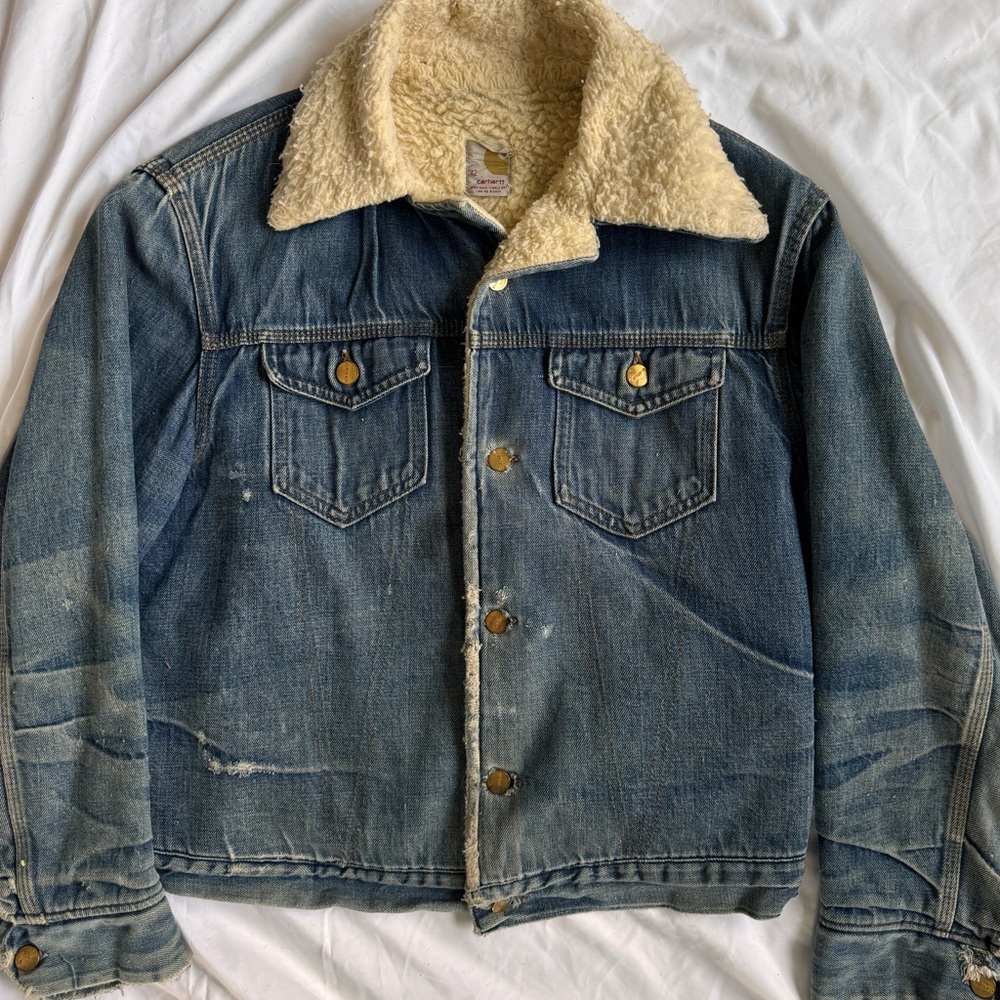 RARE Vintage 1970s Carhartt Jean Jacket with Sherpa Lining